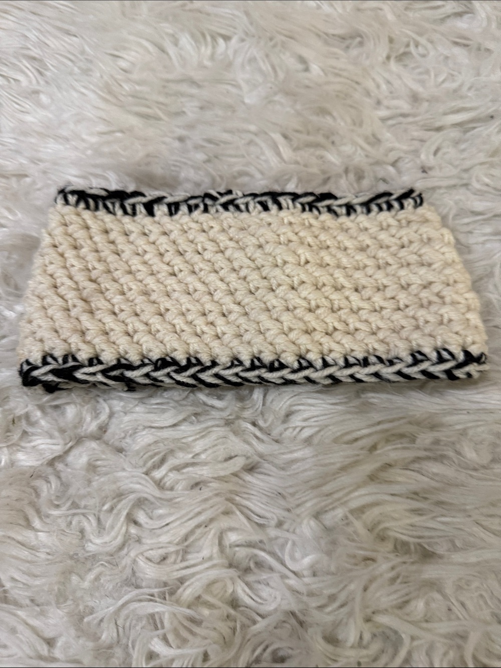 NWOT Hand Knit Cream Black Headband Ear Warmer